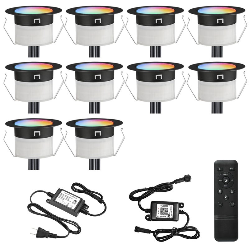 FVTLED LED Deck Lights Kit, 10pcs Î¦1.22 WiFi Smart Phone Control Low Voltage Recessed RGBW Deck Lighting Waterproof Outdoor Yard Path Stair Decor, Black - Image 1